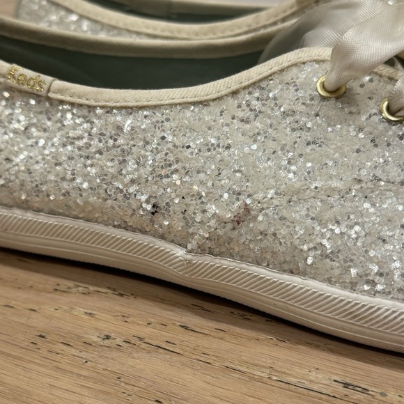 Keds Kate Spade Glitter Sequin White Sneakers Womens Size 9‎ Wedding Party Shoes - Picture 3 of 12